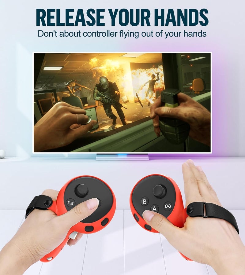 YRXVW مجموعة غطاء سيليكون متوافقة مع ميتا أوكولوس/كويست 3، ملحقات VR غطاء واقي تشمل مقابض التحكم، غطاء رأس أمامي وغطاء وجه، غير متوافق مع كويست 3S (أحمر) - Image 4